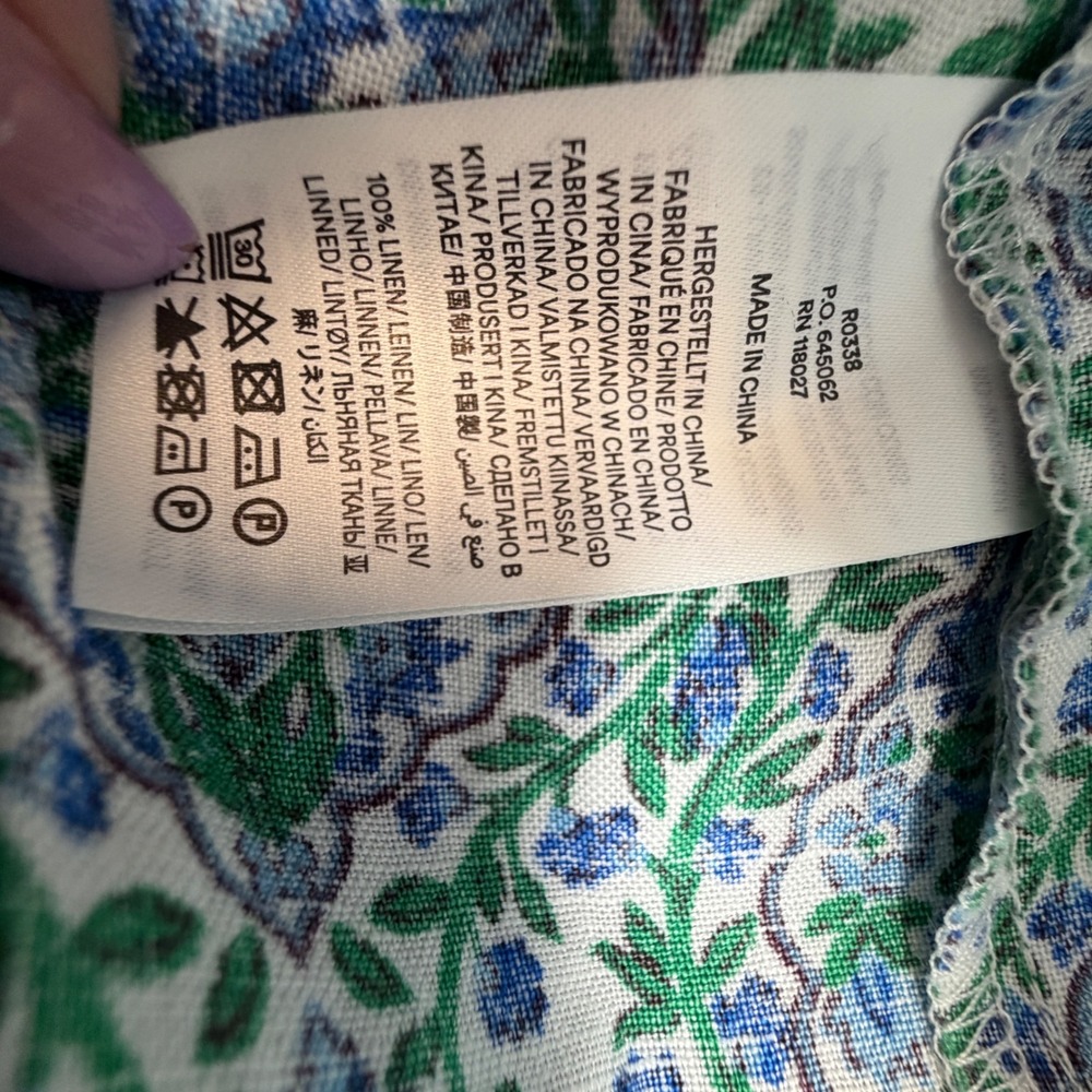 Boden Mini Skirt Womens 14 Blue Green Floral 100% Linen Damask Elastic Waist NEW - Picture 9 of 10